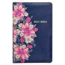 KJV Holy Bible Standard Size Faux Leather Red Letter Edition Thumb Index & Ribbon Marker, King James Version, Blue Floral, Zipper Closure - stevensbooks
