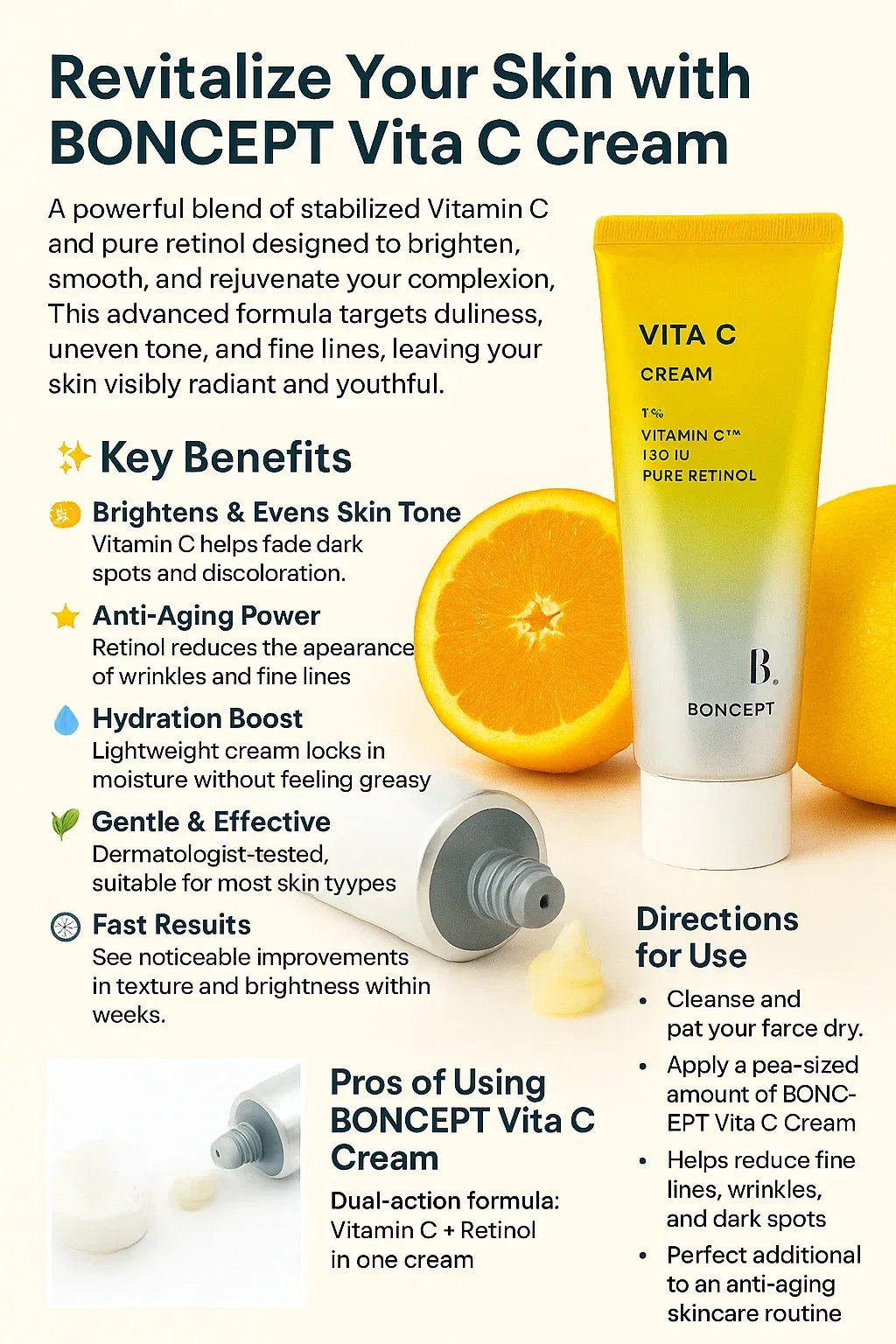 Vita C Face Cream 50ml – Korean Skincare with Vitamin C and Retinol for Brighten - stevensbooks