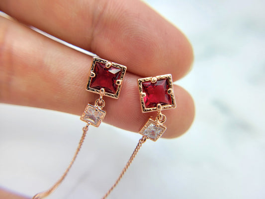 π· Wine Ruby Glow β Minimalist 14K Gold-Plated Silver Earrings, Romantic Drop Earrings