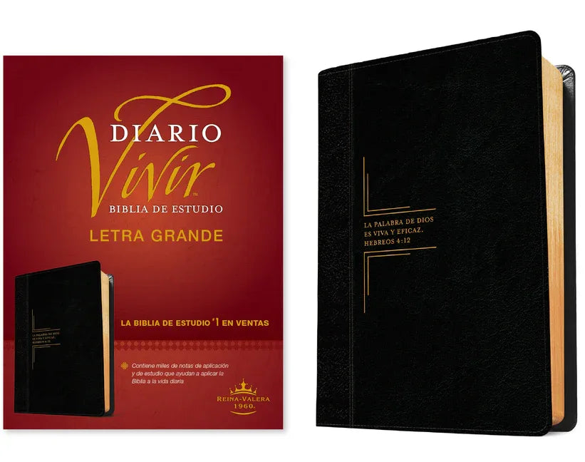Biblia de Estudio del Diario Vivir Rvr60, Letra Grande (Letra Roja, Sentipiel, Negro/Ónice) - stevensbooks