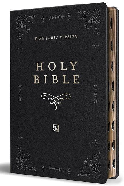 KJV Holy Bible, Giant Print Thinline Large Format, Black Premium Imitation Leather with Ribbon Marker, Red Letter, and Thumb Index - stevensbooks