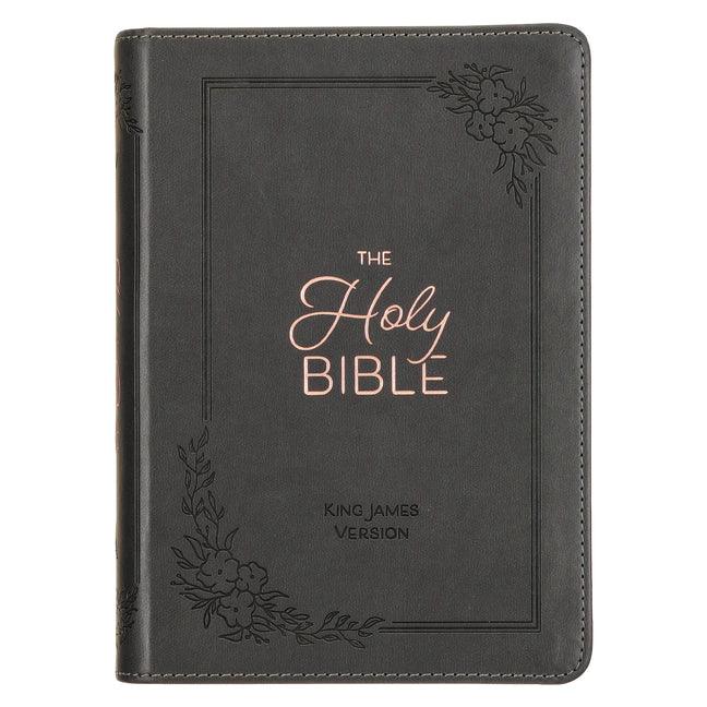 KJV Holy Bible, Compact Large Print Faux Leather Red Letter Edition - Ribbon Marker, King James Version, Gray - stevensbooks