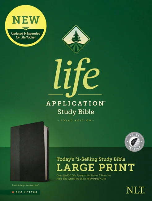 NLT Life Application Study Bible, Third Edition, Large Print (Leatherlike, Black/Onyx, Indexed) - stevensbooks