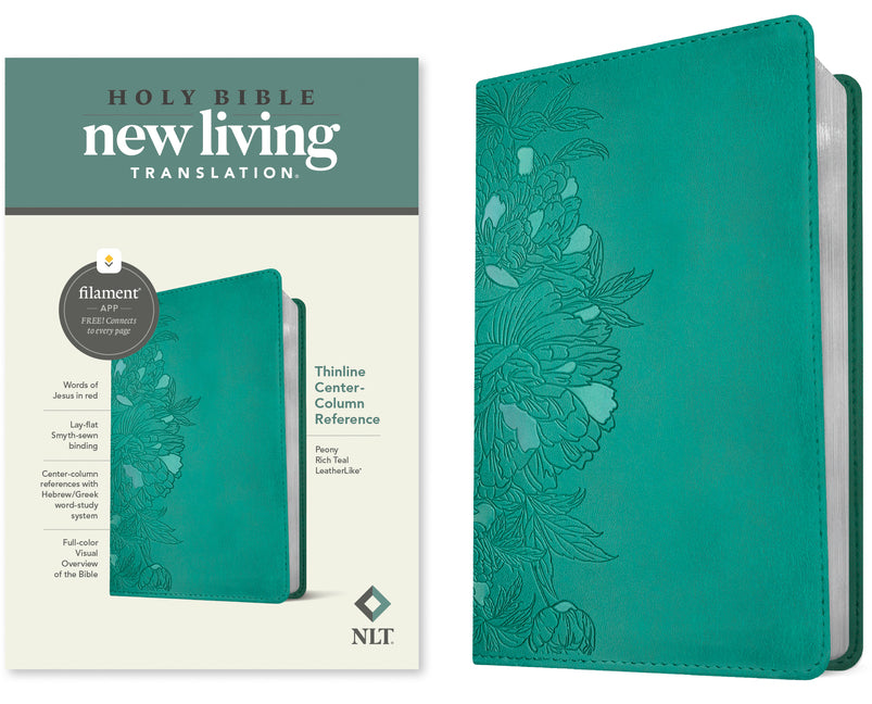 NLT Thinline Center-Column Reference Bible, Filament Enabled (Leatherlike, Peony Rich Teal, Red Letter) - Ingram