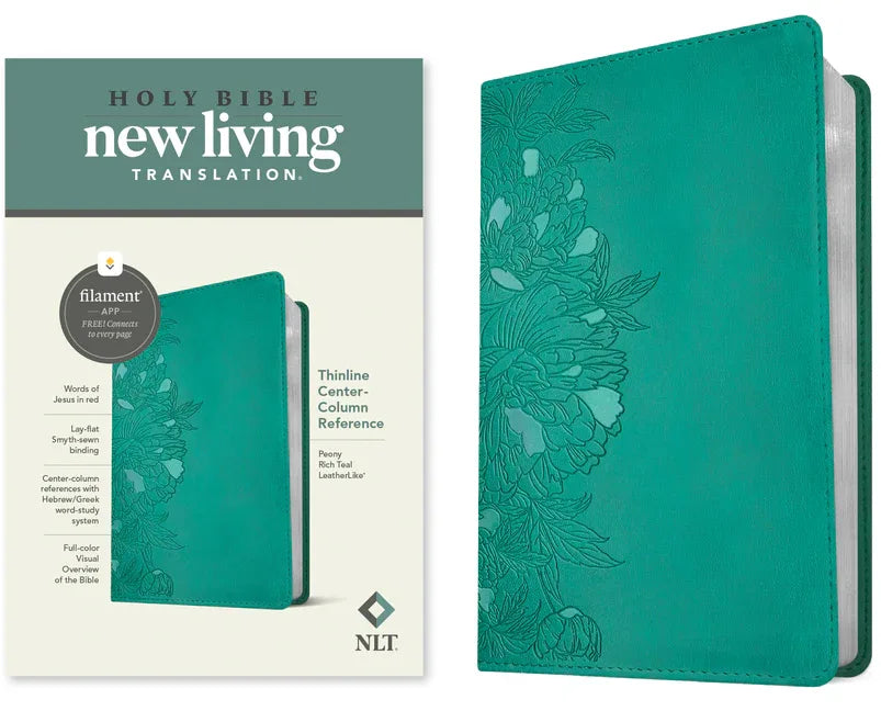 NLT Thinline Center-Column Reference Bible, Filament Enabled (Leatherlike, Peony Rich Teal, Red Letter) - stevensbooks