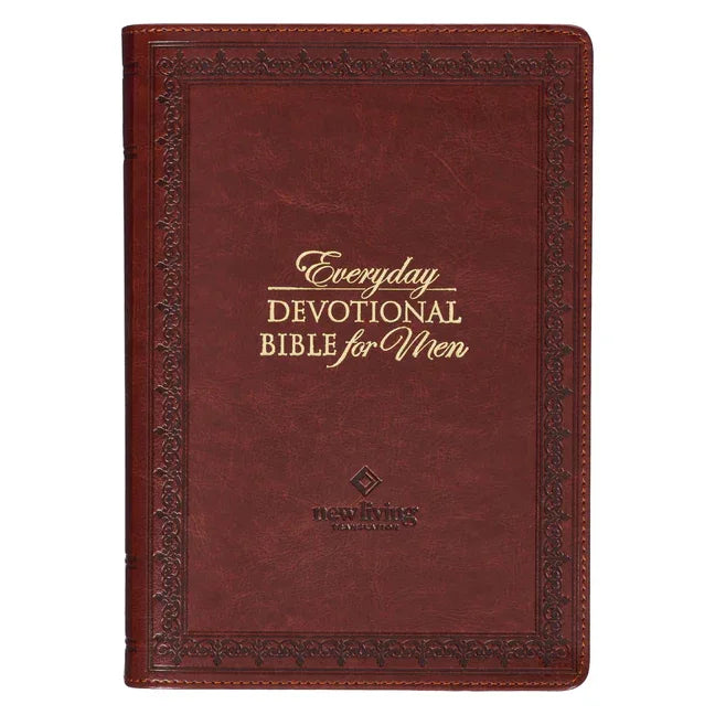 NLT Holy Bible Everyday Devotional Bible for Men New Living Translation, Vegan Leather, Burgundy Debossed - stevensbooks