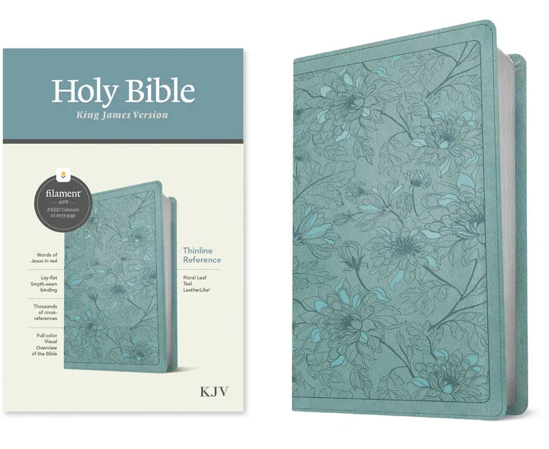 KJV Thinline Reference Bible, Filament Enabled (Leatherlike, Floral Leaf Teal, Red Letter) - stevensbooks