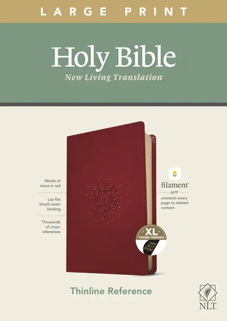 NLT Large Print Thinline Reference Bible, Filament Enabled Edition (Red Letter, Leatherlike, Berry, Indexed) - stevensbooks