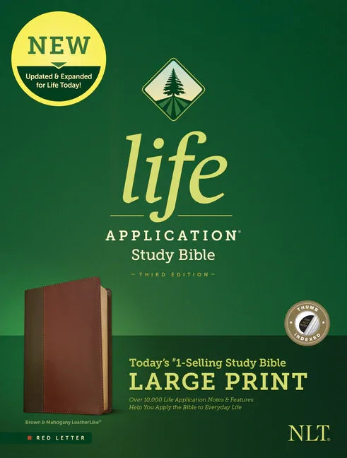 NLT Life Application Study Bible, Third Edition, Large Print (Red Letter, Leatherlike, Brown/Tan, Indexed) - stevensbooks
