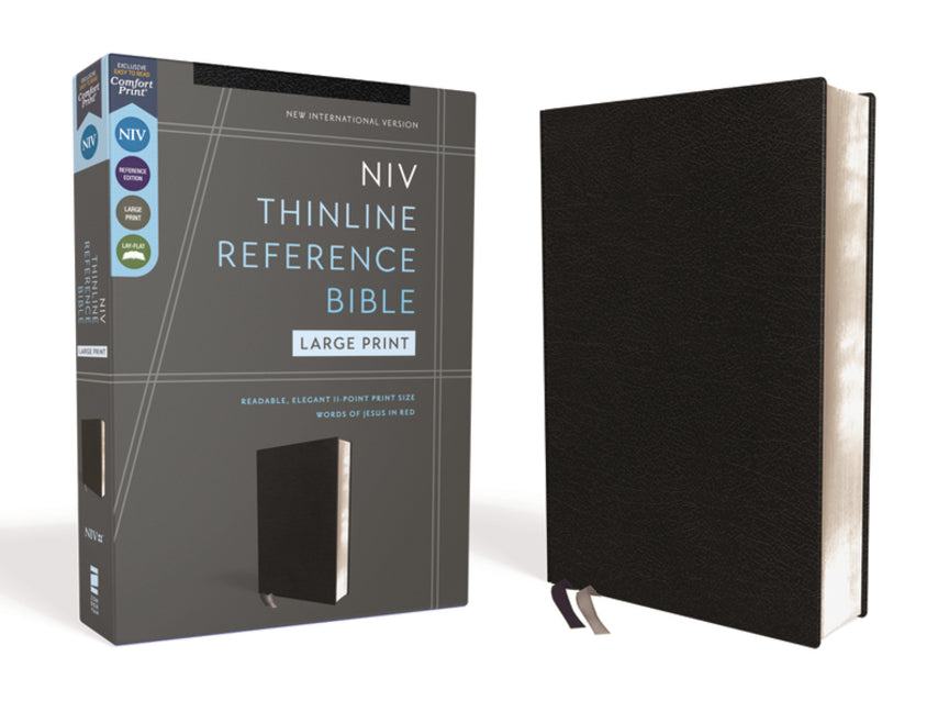 Niv, Thinline Reference Bible (Deep Study at a Portable Size), Large Print, Bonded Leather, Black, Red Letter, Comfort Print - Ingram