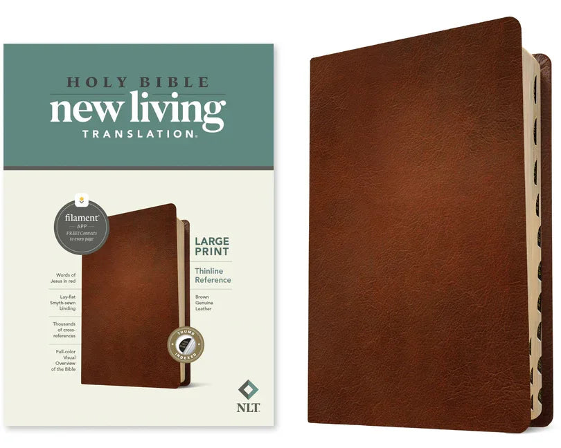 NLT Large Print Thinline Reference Bible, Filament Enabled (Genuine Leather, Brown, Indexed, Red Letter) - stevensbooks