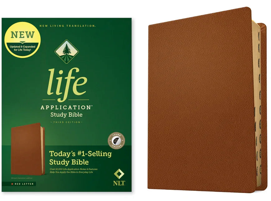 NLT Life Application Study Bible, Third Edition (Genuine Leather, Brown, Indexed, Red Letter) - stevensbooks