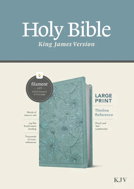 KJV Large Print Thinline Reference Bible, Filament Enabled (Leatherlike, Floral Leaf Teal, Red Letter) - stevensbooks