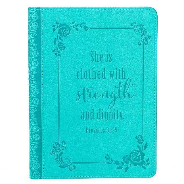 Christian Art Gifts Classic Handy-Sized Journal Strength and Dignity Proverbs 31 Woman Bible Verse Inspirational Scripture Notebook W/Ribbon, Faux Lea - stevensbooks