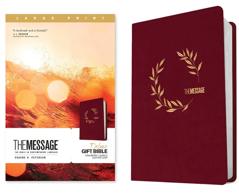 Message Deluxe Gift Bible, Large Print (Leather-Look, Cranberry Laurels): The Bible in Contemporary Language - stevensbooks