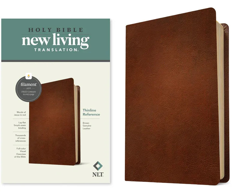 NLT Thinline Reference Bible, Filament Enabled (Genuine Leather, Brown, Red Letter) - stevensbooks