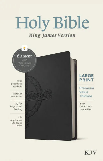 KJV Large Print Premium Value Thinline Bible, Filament Enabled (Leatherlike, Black Celtic Cross, Red Letter) - stevensbooks