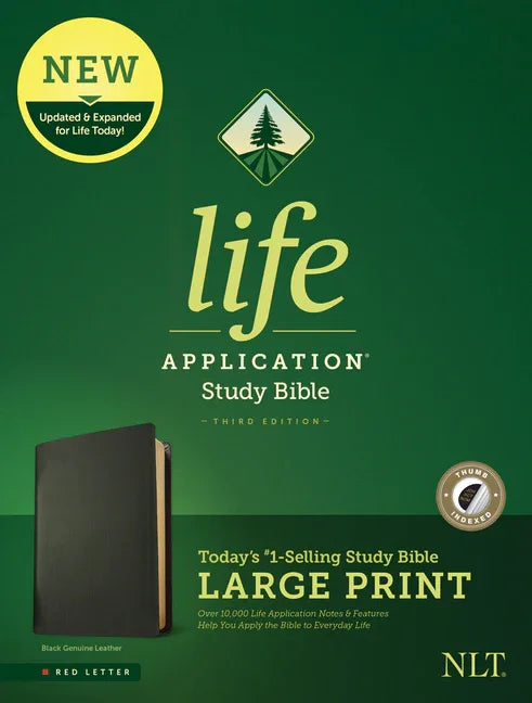NLT Life Application Study Bible, Third Edition, Large Print (Red Letter, Genuine Leather, Black, Indexed) - stevensbooks