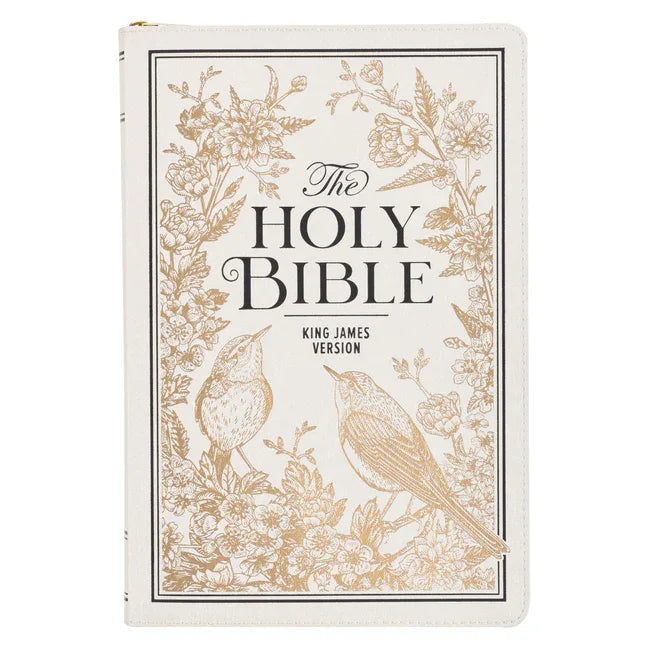 KJV Bible Thinline LP White and Gold W/Zipper - stevensbooks