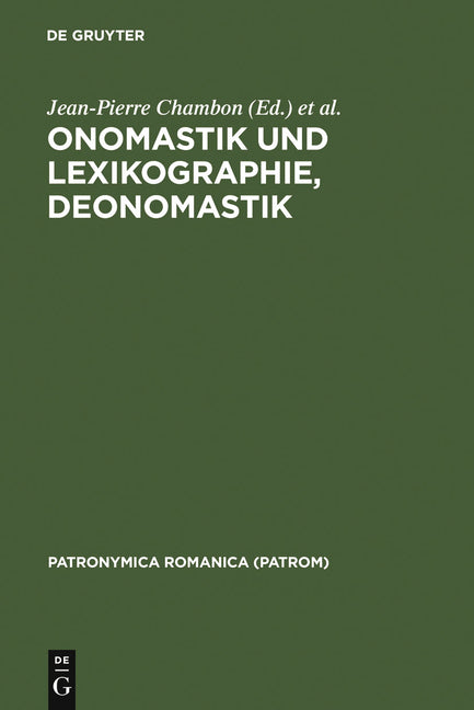 Onomastik und Lexikographie, Deonomastik (Reprint 2011) - Ingram