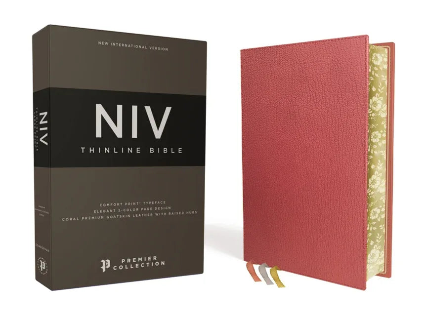 Niv, Thinline Bible, Premium Goatskin Leather, Coral, Premier Collection, Black Letter, Gauffered Edges, Comfort Print - stevensbooks