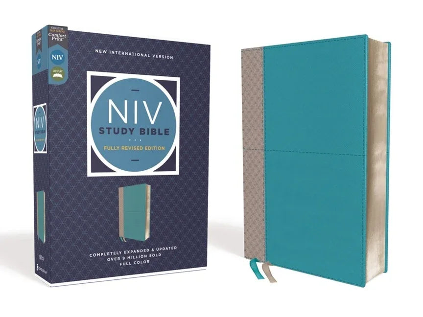 NIV Study Bible, Fully Revised Edition, Leathersoft, Teal/Gray, Red Letter, Comfort Print - stevensbooks