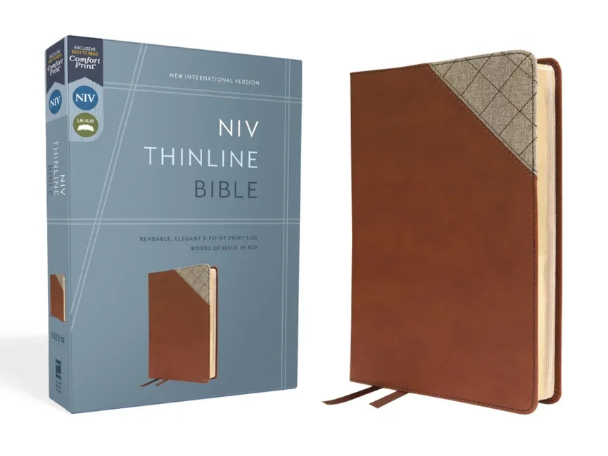 Niv, Thinline Bible, Leathersoft, Brown, Red Letter, Comfort Print - stevensbooks