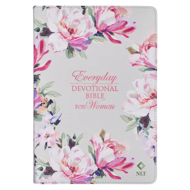 NLT Holy Bible Everyday Devotional Bible for Women New Living Translation, Vegan Leather, Pink Floral Printed - stevensbooks