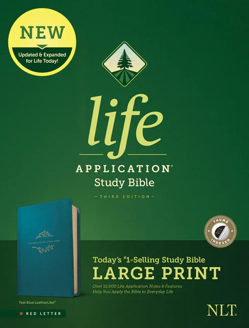 NLT Life Application Study Bible, Third Edition, Large Print (Leatherlike, Teal Blue, Indexed) - stevensbooks