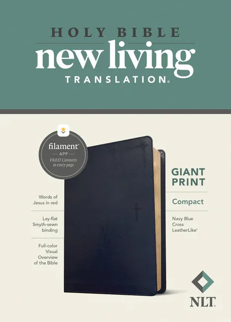 NLT Compact Giant Print Bible, Filament Enabled (Leatherlike, Navy Blue Cross, Red Letter) - stevensbooks
