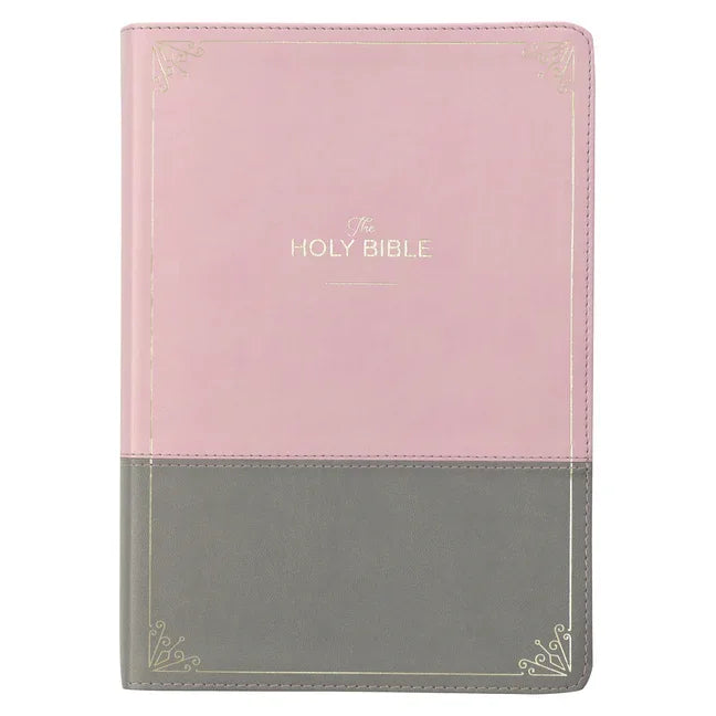 KJV Holy Bible, Super Giant Print Faux Leather Red Letter Edition - Ribbon Marker, King James Version, Pink/Gray - stevensbooks