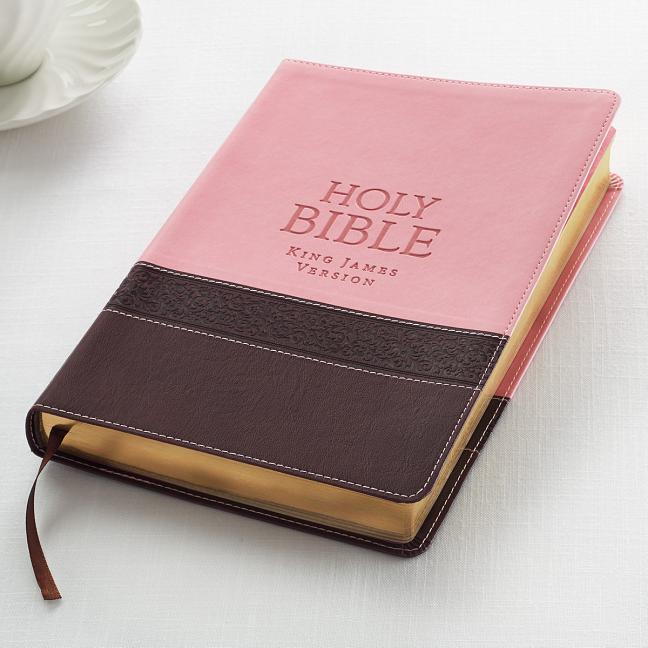 KJV Large Print Lux-Leather Brown/Pink - stevensbooks