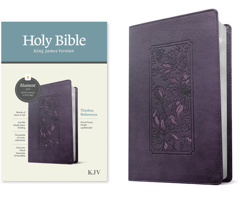 KJV Thinline Reference Bible, Filament Enabled (Leatherlike, Floral Frame Purple, Red Letter) - Ingram