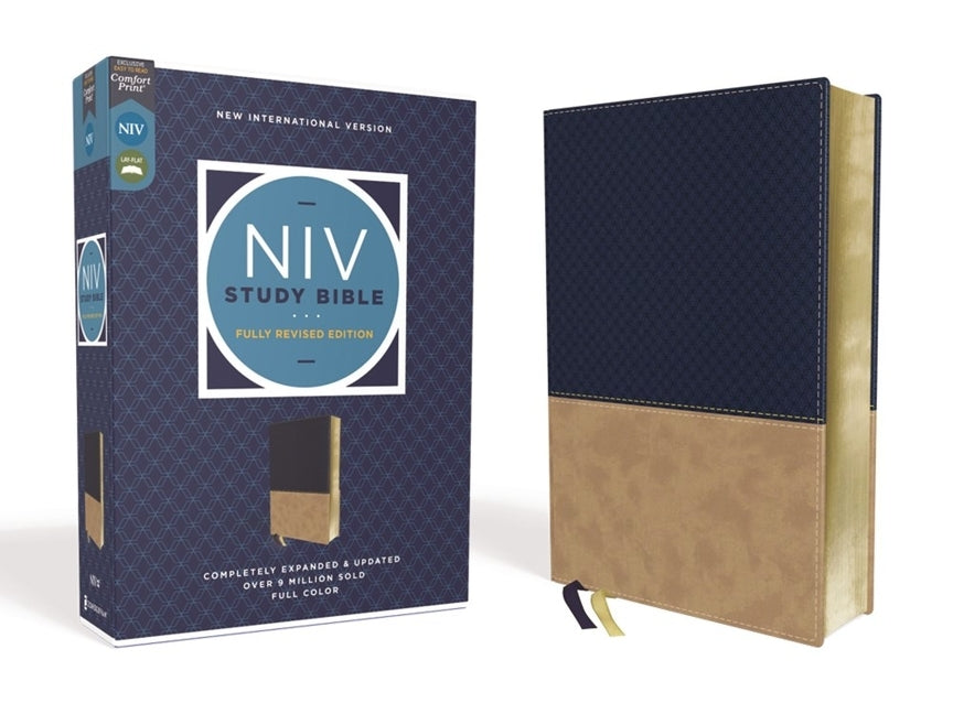 NIV Study Bible, Fully Revised Edition, Leathersoft, Navy/Tan, Red Letter, Comfort Print - Ingram