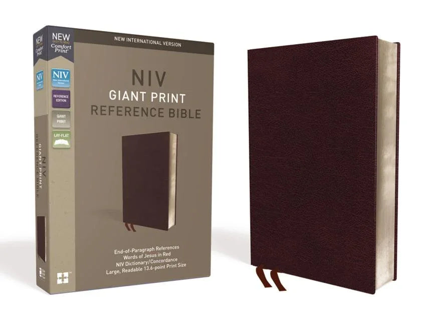 NIV, Reference Bible, Giant Print, Bonded Leather, Burgundy, Red Letter Edition, Comfort Print - stevensbooks