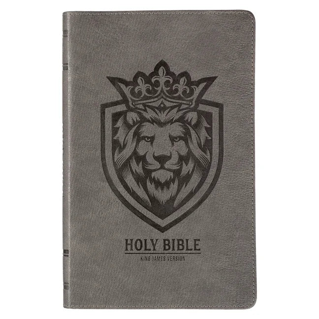 KJV Holy Bible, Gift Edition for Boys King James Version, Faux Leather Flexible Cover, Charcoal Gray Lion Emblem - stevensbooks