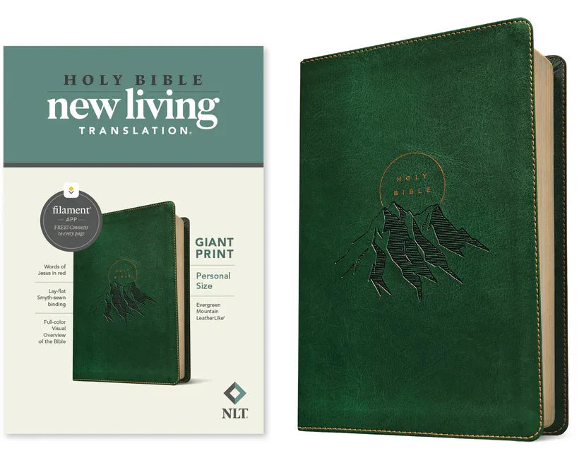 NLT Personal Size Giant Print Bible, Filament Enabled (Leatherlike, Evergreen Mountain, Red Letter) - stevensbooks