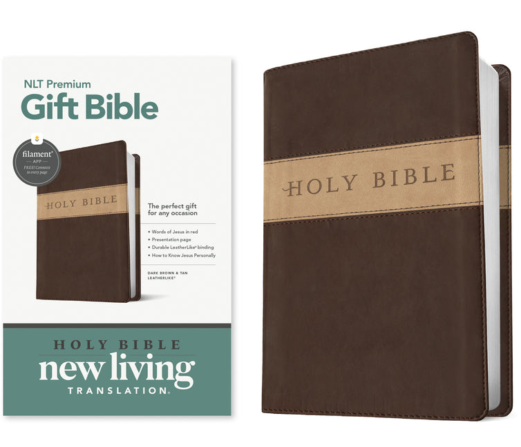 Premium Gift Bible Nlt, Filament Enabled, Tutone (Leatherlike, Dark Brown/Tan, Red Letter) - Ingram