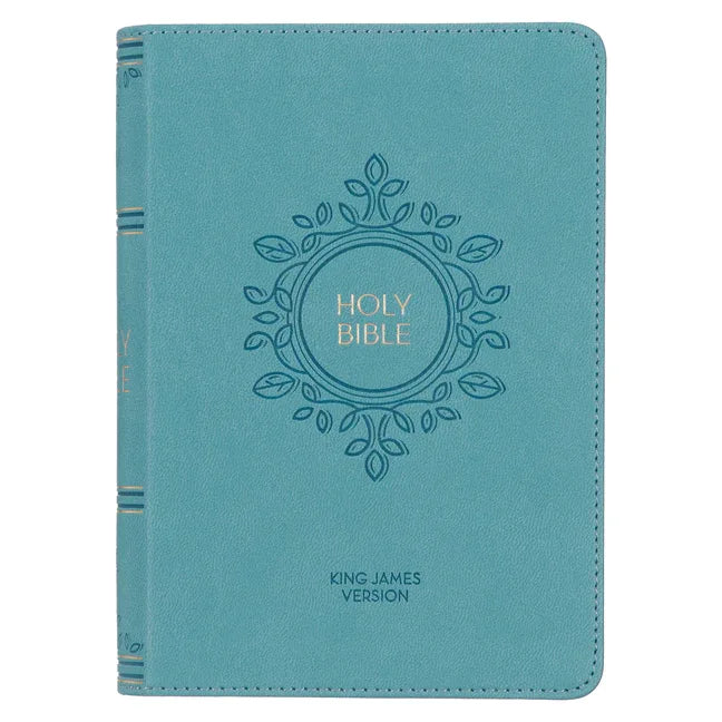 KJV Holy Bible, Compact Large Print Faux Leather Red Letter Edition Ribbon Marker, King James Version, Aqua Blue - stevensbooks