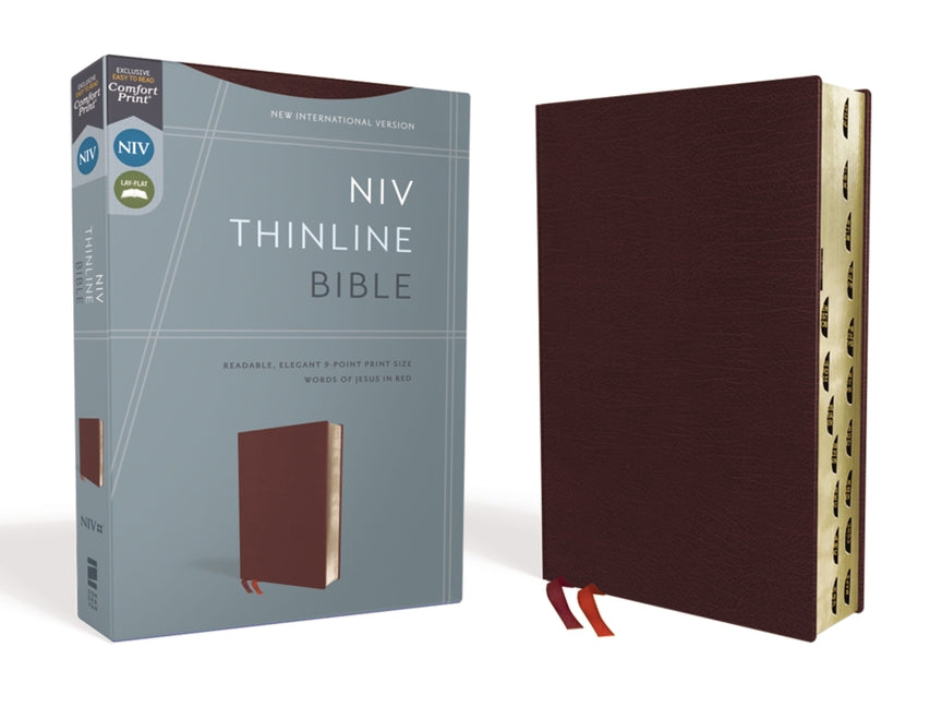 NIV, Thinline Bible, Bonded Leather, Burgundy, Indexed, Red Letter Edition (Special) - Ingram