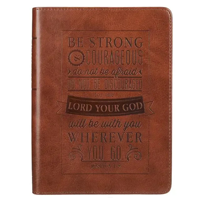 Christian Art Gifts Classic Handy-Sized Journal Be Strong and Courageous Joshua 1:9 Bible Verse Inspirational Scripture Notebook W/Ribbon, Faux Leathe - stevensbooks