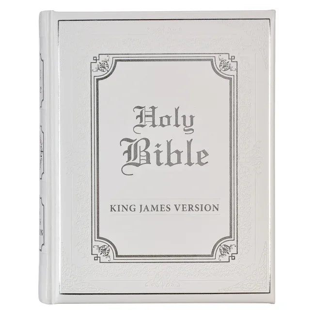 KJV Holy Bible, Classically Illustrated Heirloom Family Bible, Faux Leather Hardcover - Ribbon Markers, King James Version, White/Silver - stevensbooks