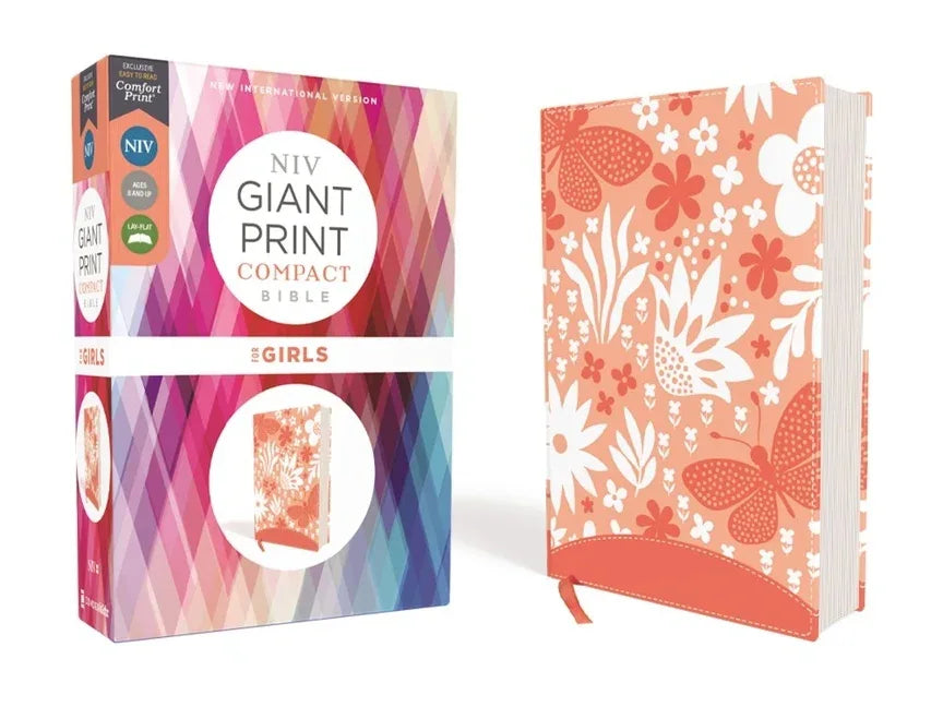 Niv, Giant Print Compact Bible for Girls, Leathersoft, Coral, Red Letter Edition, Comfort Print - stevensbooks
