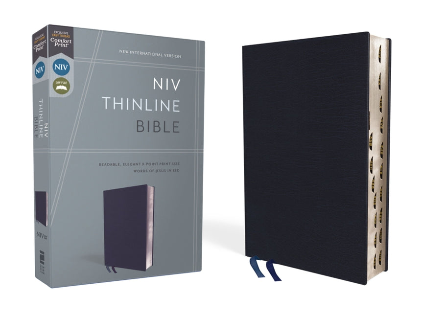 NIV, Thinline Bible, Bonded Leather, Navy, Indexed, Red Letter Edition (Special) - Ingram