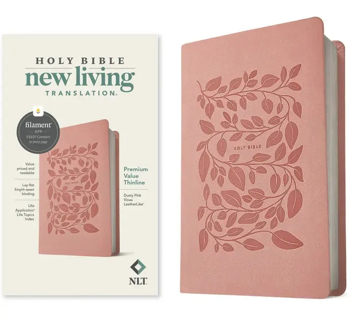 NLT Premium Value Thinline Bible, Filament Enabled (Leatherlike, Dusty Pink Vines) - stevensbooks