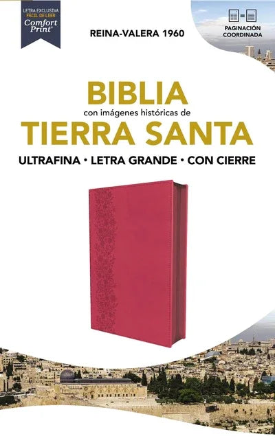 Rvr60, Santa Biblia, Tierra Santa, Ultrafina, Letra Grande, Leathersoft, Fucsia, Con Cierre, Palabras de Jesús En Rojo, Comfort Print - stevensbooks