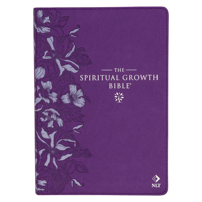Spiritual Growth Bible, Study Bible, NLT - New Living Translation Holy Bible, Faux Leather, Purple Debossed Floral - stevensbooks