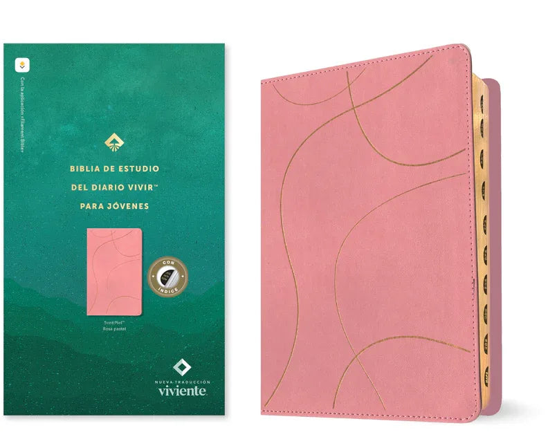 Biblia de Estudio del Diario Vivir Para Jóvenes Ntv Con Filament (Sentipiel, Rosa Pastel, Índice, Letra Roja) - stevensbooks