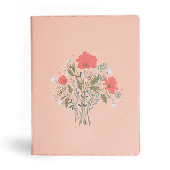 CSB Illustrator's Notetaking Bible, Large Print Edition, Peach Bouquet Leathertouch - stevensbooks