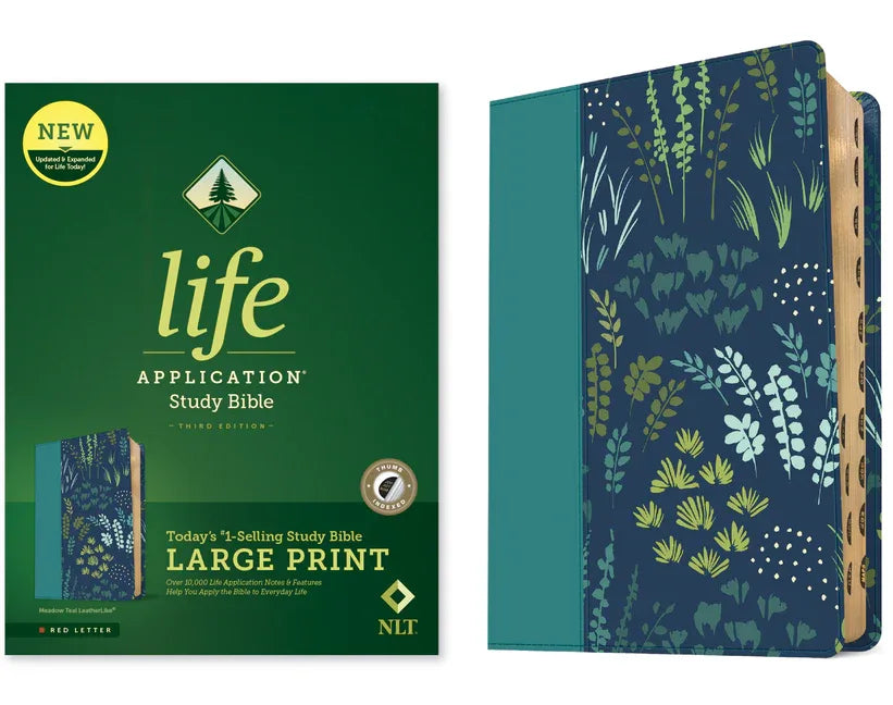 NLT Life Application Study Bible, Third Edition, Large Print (Leatherlike, Meadow Teal, Indexed, Red Letter) - stevensbooks